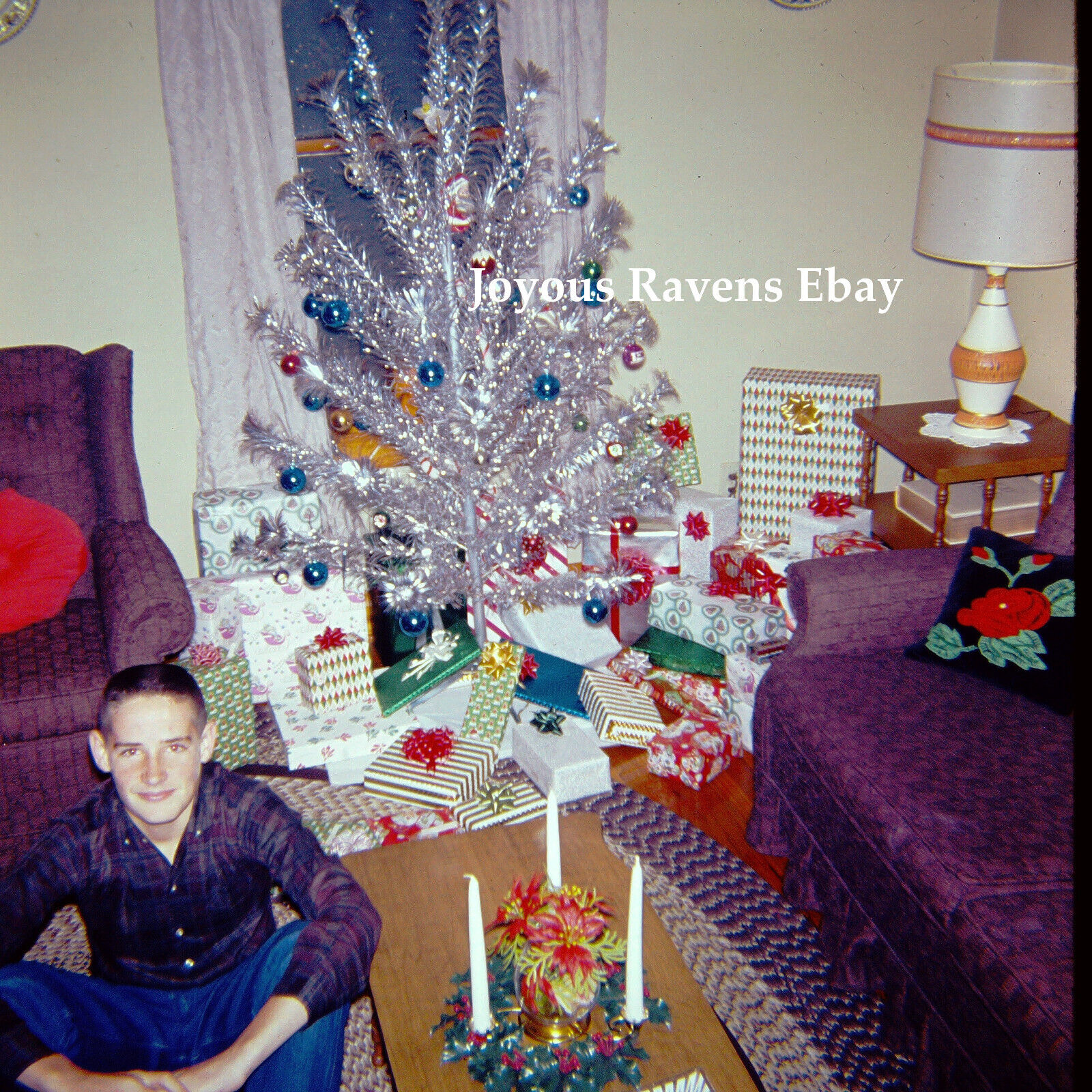 35MM x 35MM Photo Slide 1962 Vintage Sparkler Pom Pom Christmas Tree 