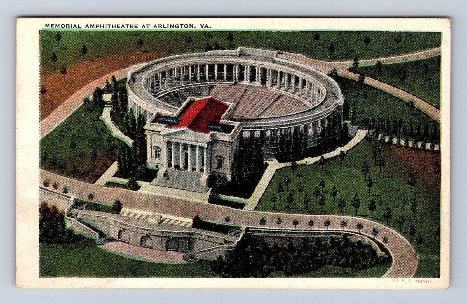 Arlington VA-Virginia, Aerial Memorial Amphitheater, Antique, Vintage Postcard