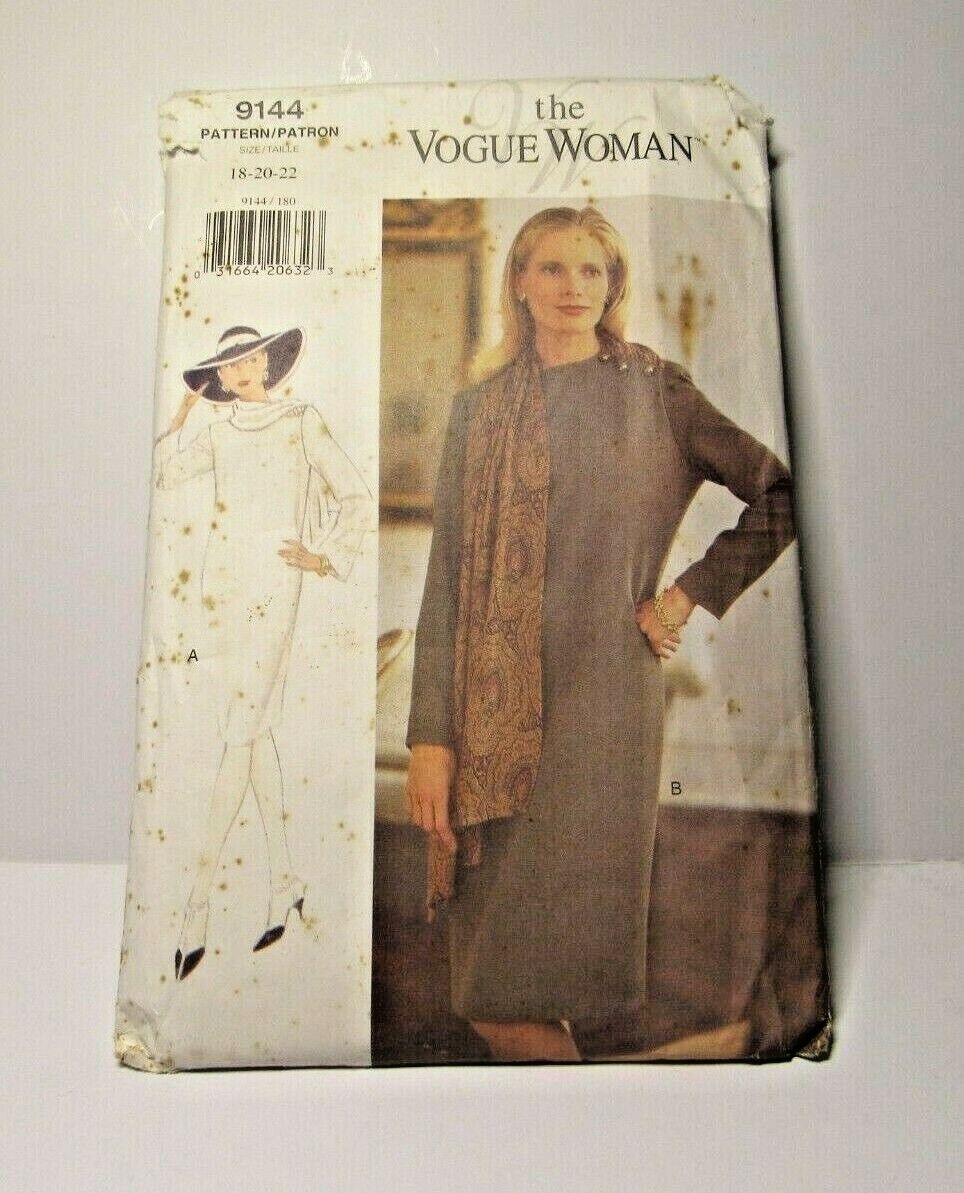The Vogue Woman 9144 Mid Knee Tapered Drape Dress Uncut 1980\'s Sizes 18-20-22