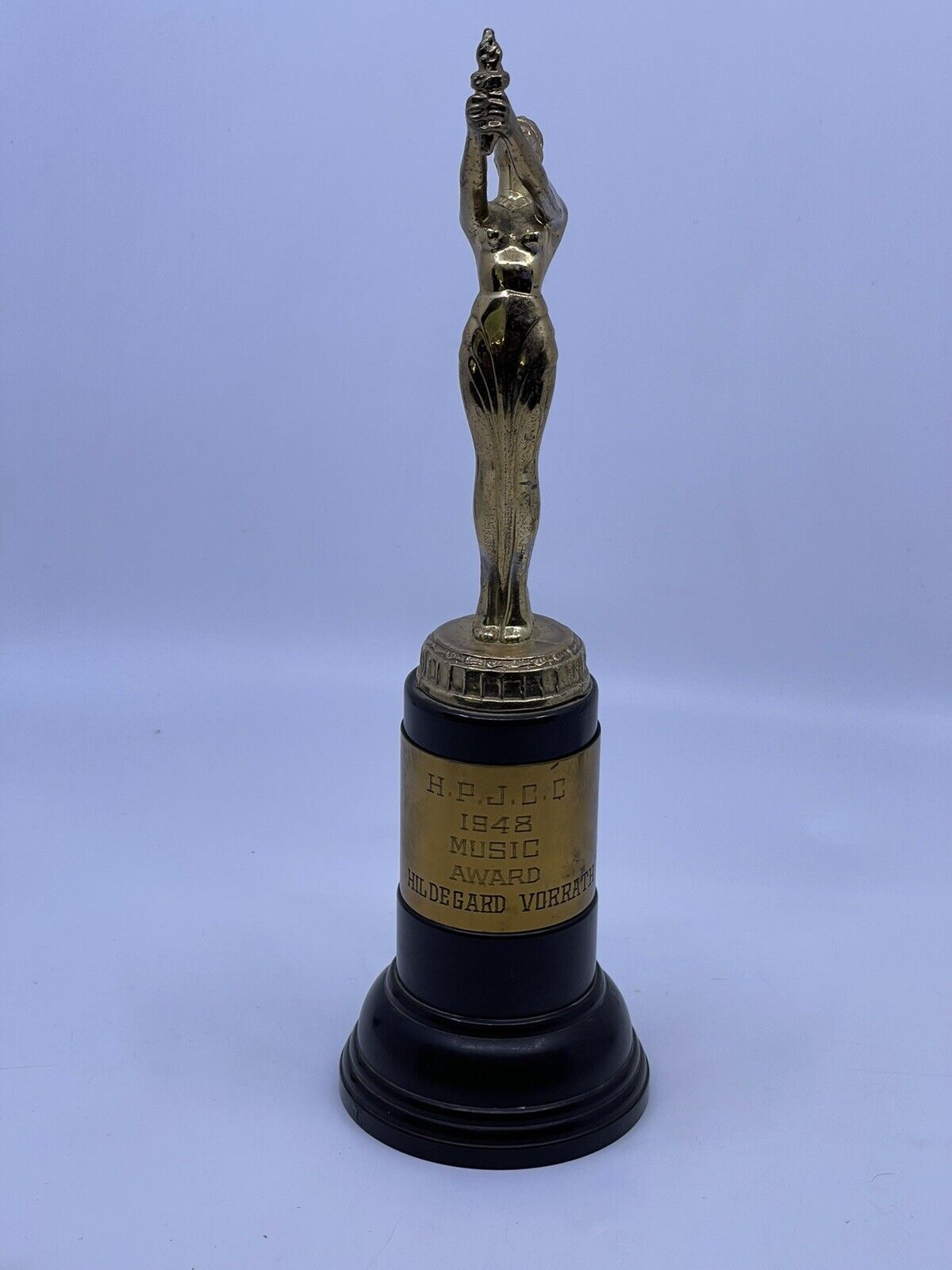HPJCC Music Award 1948 Vintage 11” Trophy Craft Co. LA CA Hildegard Vorrath