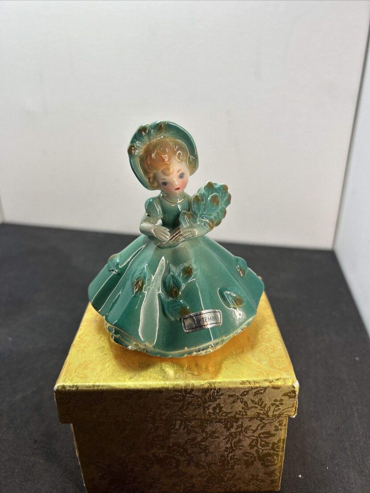 Josef Originals SEPTEMBER 1963 Birthday Dolls Series 4” Figurine Teal Dress (A)