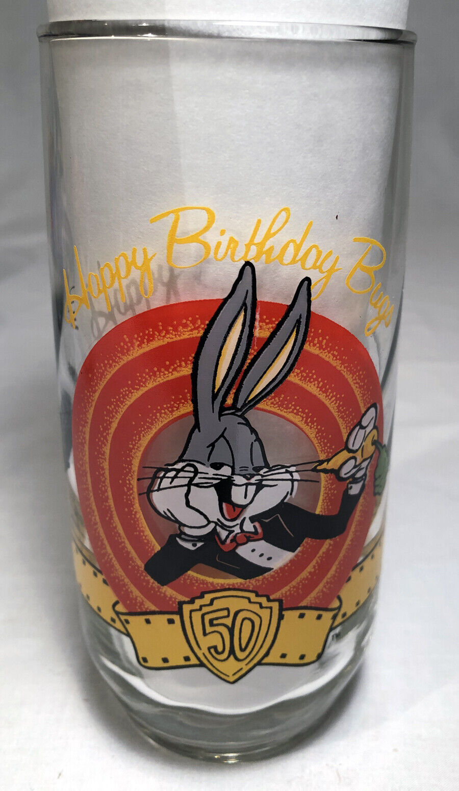 BUGS BUNNY - 50th BIRTHDAY GLASS 1990 - LOONEY TUNES/WARNER BROTHERS - RARE~NOS