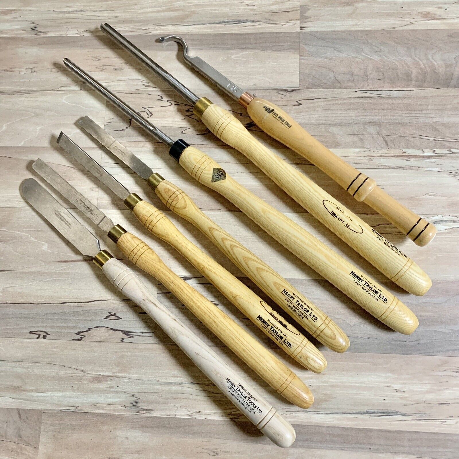 Henry Taylor Wood Turning Carving Chisel Tools Lot Of 6 + 1 Easy Wood Tools