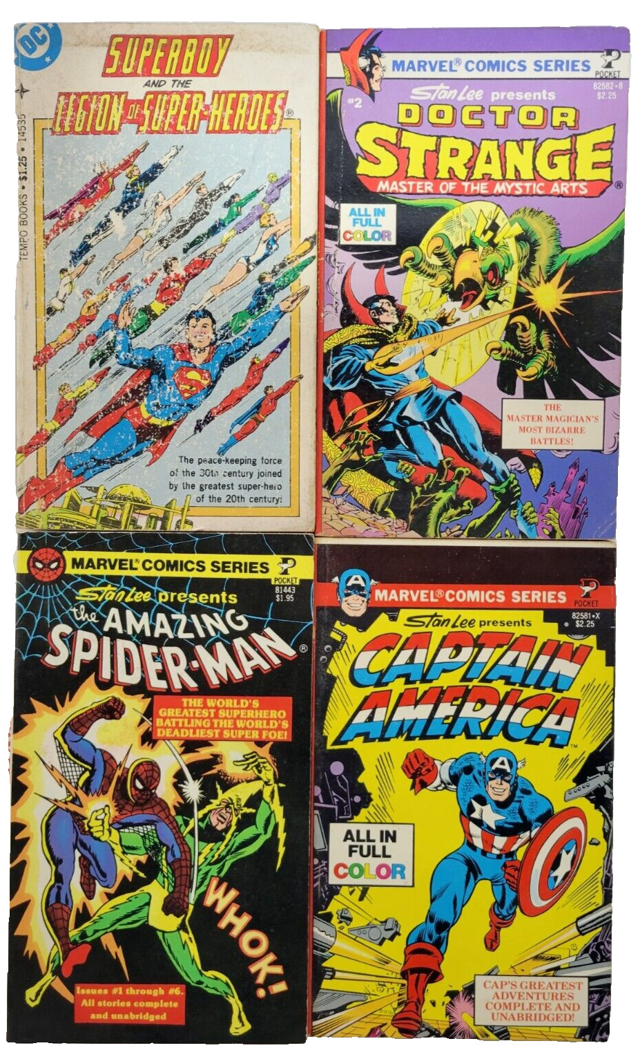 LOT OF 4 COMICS STAN LEE, TEMPO BOOKS SPIDER-MAN CAPTAIN AMERICA SUPERBOY DR STR
