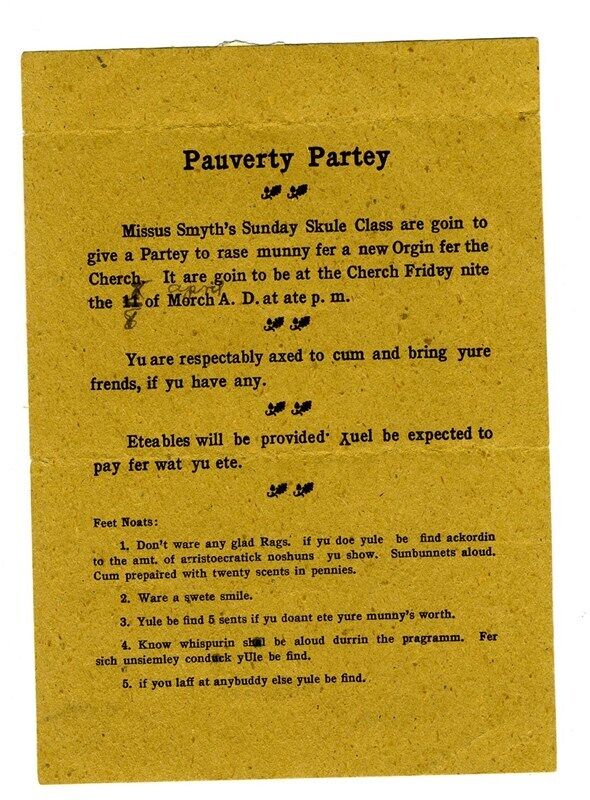 Pauverty Partey Invitation Berkeley California 1930\'s Funny Poverty Party