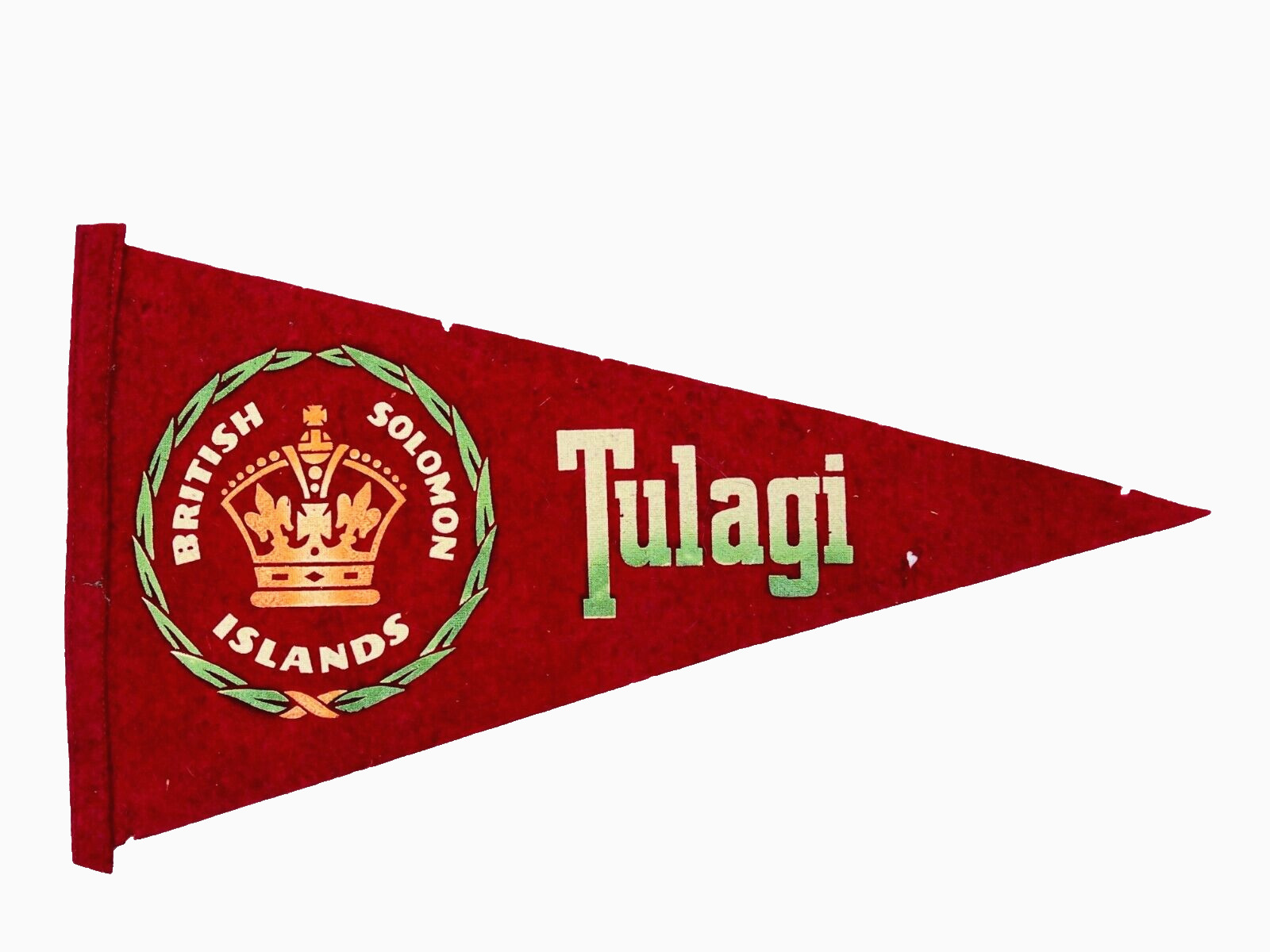 Vintage TULAGI British Solomon Islands WWII South Pacific Pennant - Red 15.75\