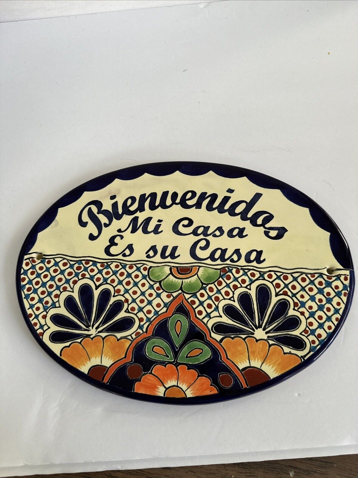 Mexican Talavera Pottery Welcome Sign Bienvenidos Mi Casa Wall Plaque 12x9 Garay