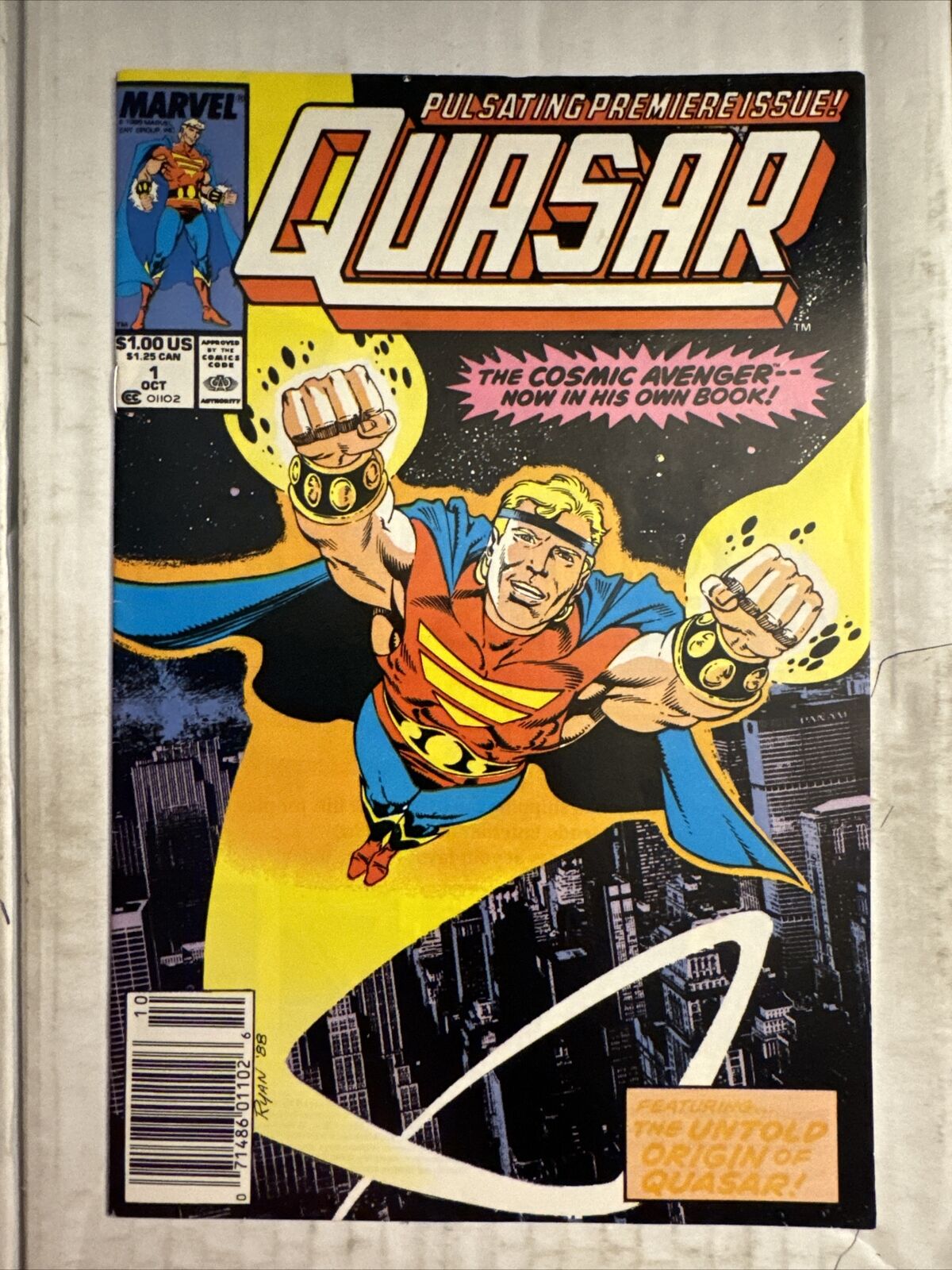 Quasar #1  Origin of Quasar. VF/NM, NEWSSTAND Marvel 1989