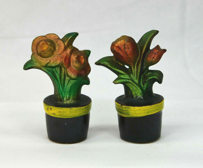 Vintage Flowers In Pots Figural Salt And Pepper Shakers 