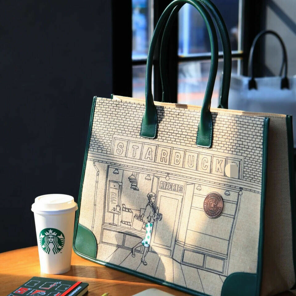 2022 Hot Starbucks 50th Anniversary Green Lady Leisure Large Tote Bamboo Bag 