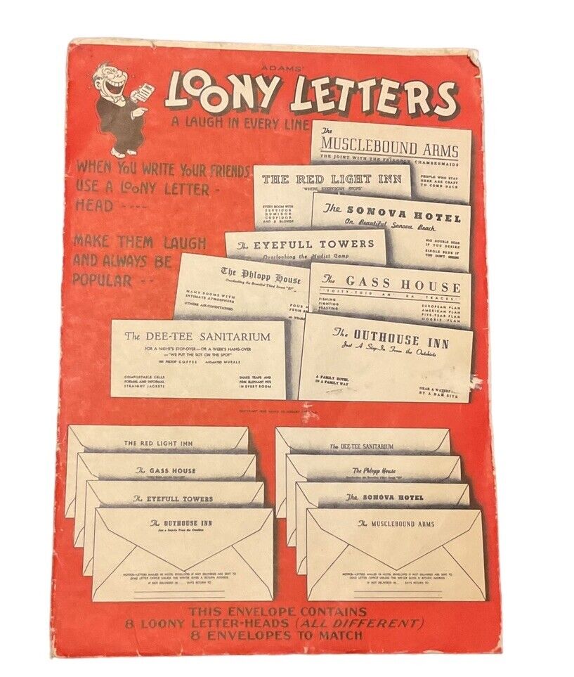 Loony Letters Novelty Gag Jokes Letterhead Stationery & Envelopes Vintage A1