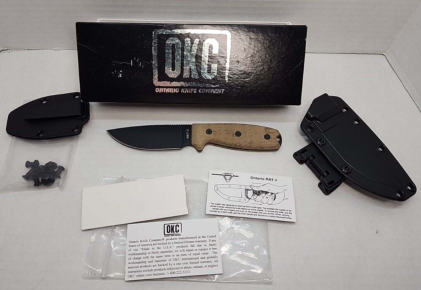 Ontario Knife Company USA RAT-3 Fixed Blade Knife w/Box BladeTech Tek-Lok Sheath