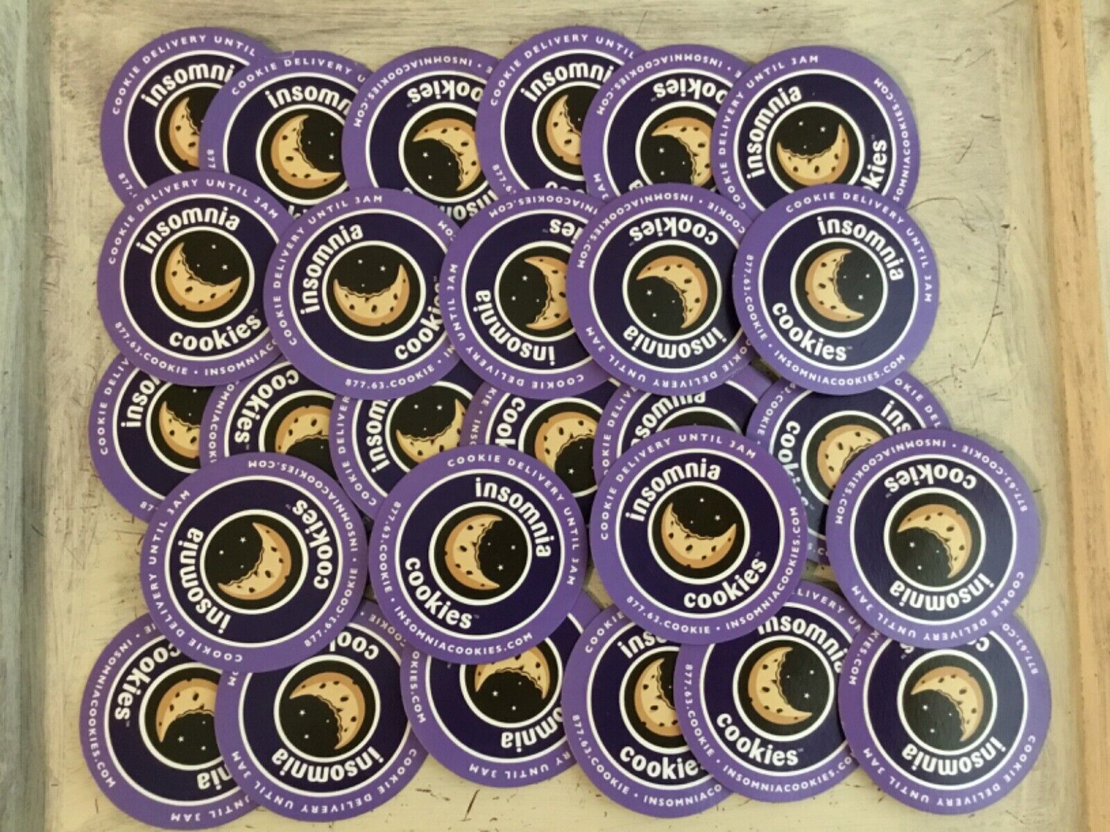 Insomnia Cookies Logo Round Magnets Black and Purple 1/2 Moon Cookie Lot of 27 