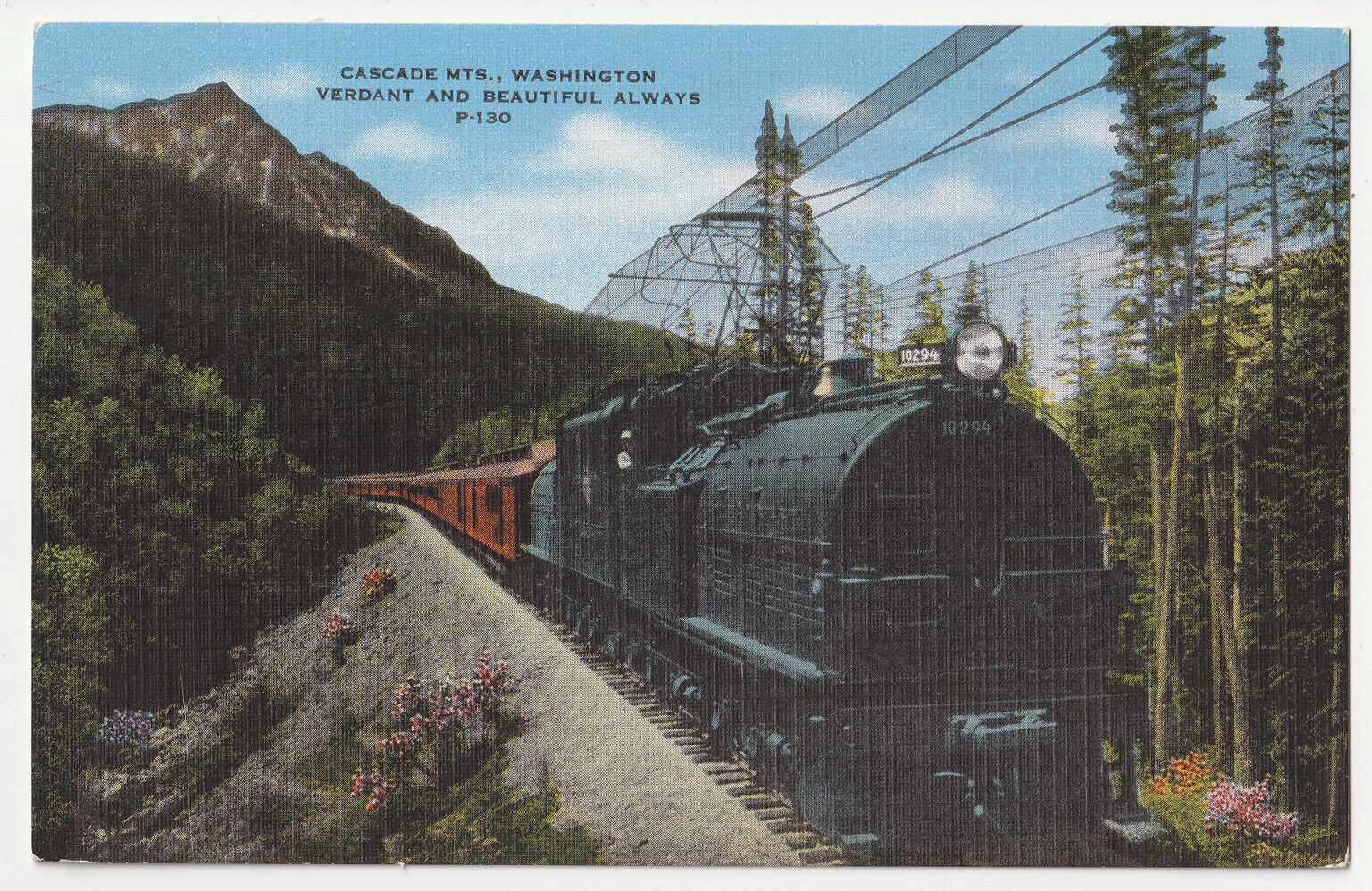 c1930s Train 10294 on Cascade Mountain Range Railroad RR Washington WA Postcard