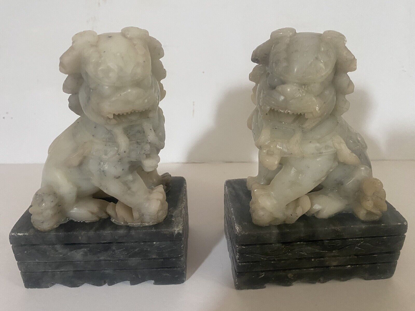 Vintage Pair of Foo Lion Dogs Carved in Soap Stone.