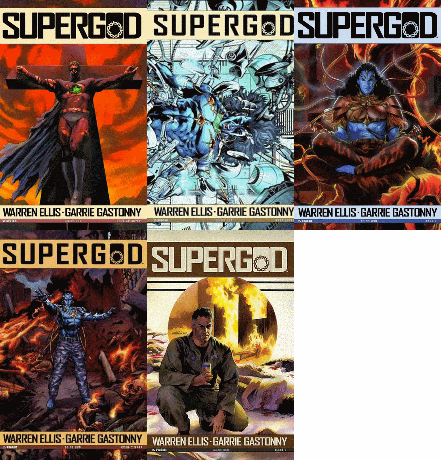 Supergod #1-3 (2009-2010) Avatar Press Comics - 5 Comics