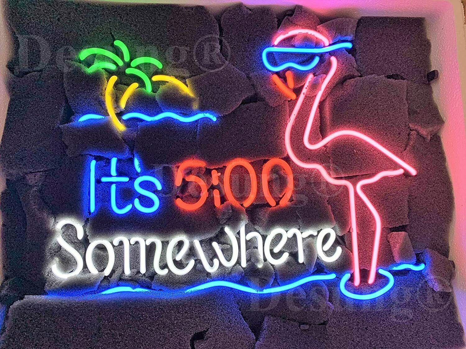 New It's 500 5 O'clock Somewhere Pink Flamingo Neon Light Sign 20