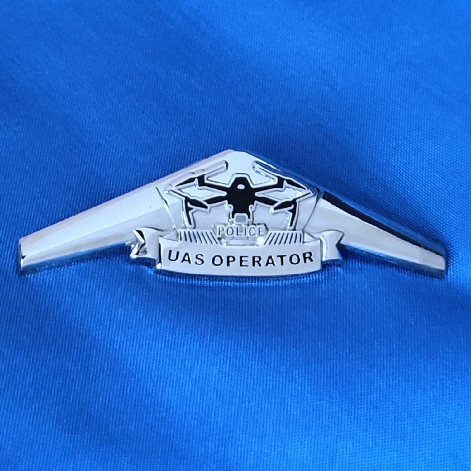 UAS OPERATOR PILOT POLICE WING PIN, Item #1507: Silver color plated finish