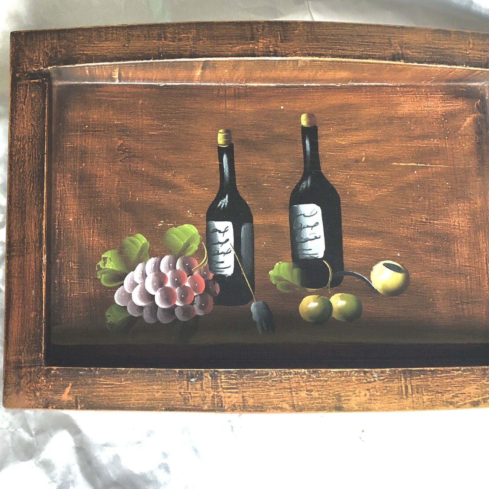 Wooden Serving Tray  Oval Sides Hand Painted Artistic Grain Effects Images