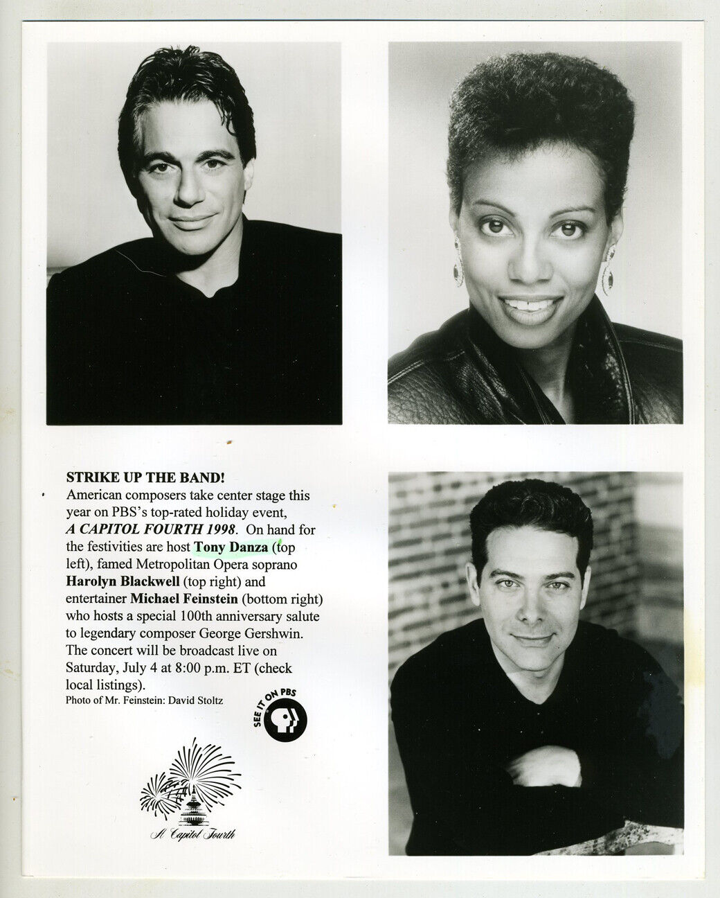 1998 PBS B&W Photo Approx 8x10- A Capitol Fourth- Tony Danza, Harolyn Blackwell