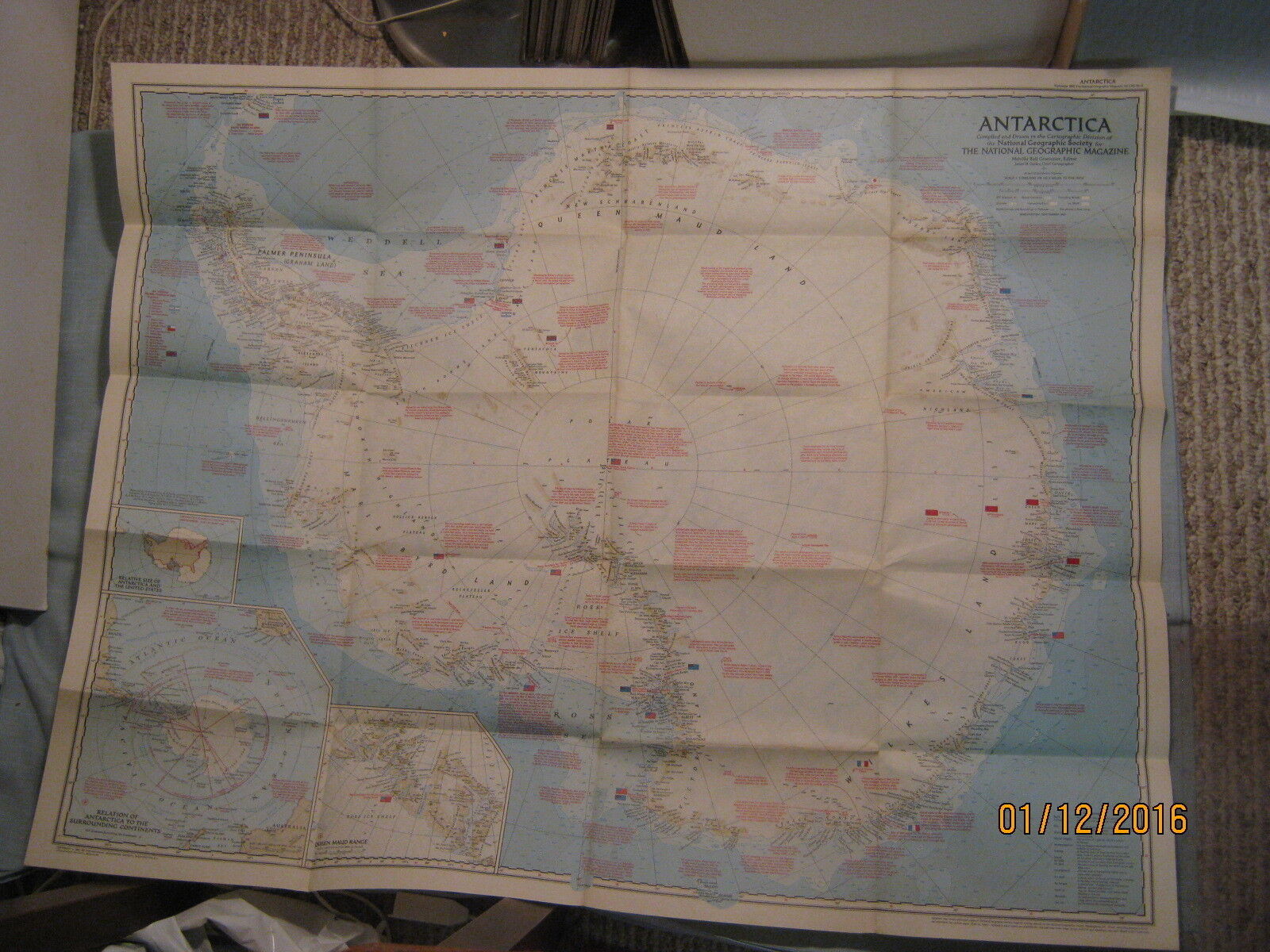 VINTAGE LARGE ANTARCTICA MAP National Geographic September 1957