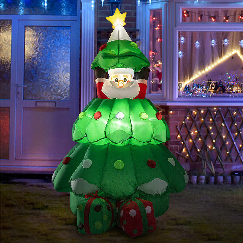 6ft Height Inflatable LED Lighted Christmas Tree Blow up w/ Santa & Gift Boxes