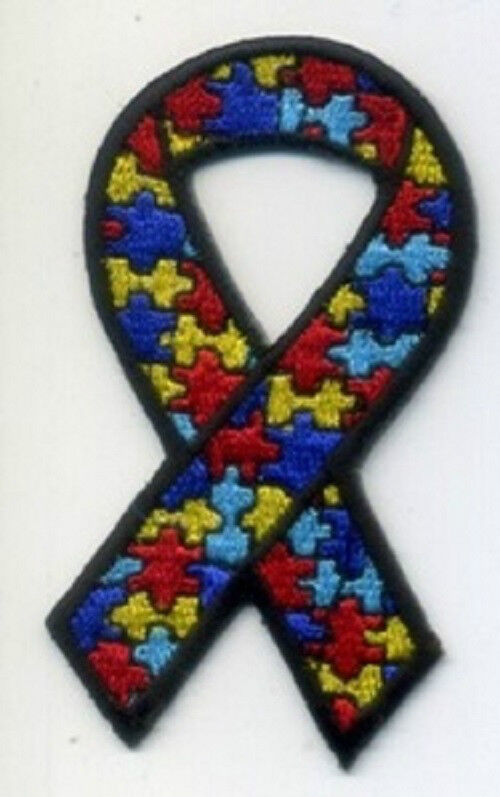 AUTISM AWARENESS RIBBON EMBROIDERED IRON ON PATCH