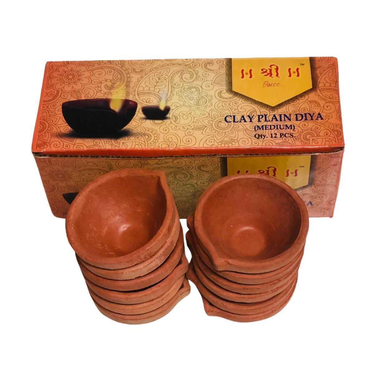 Clay Plain Diya Medium Diyas For Diwali Pooja Decoration (12 Pieces)
