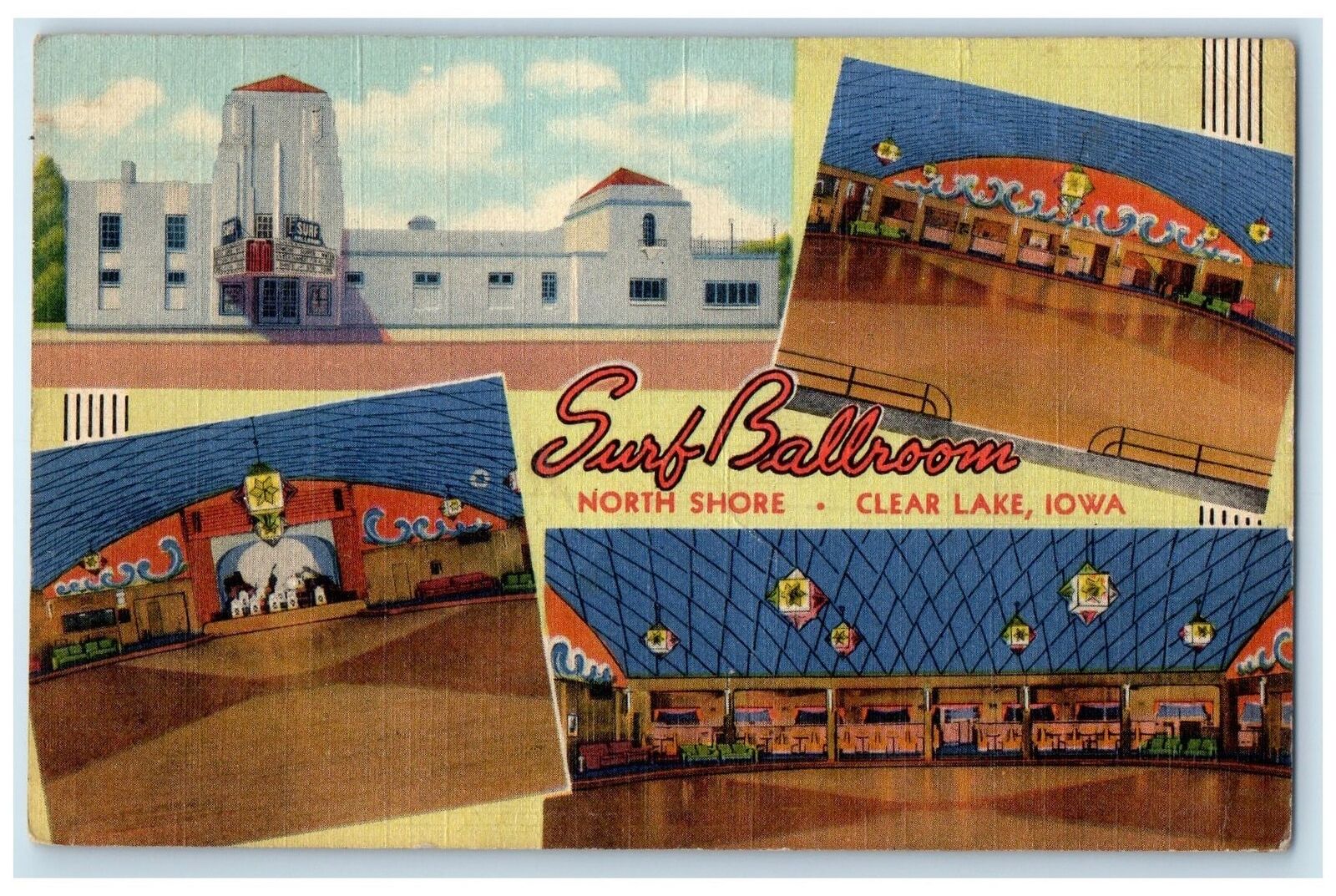 1941 Surf Ballroom North Shore Multiview Interior Clear Lake Iowa IA Postcard