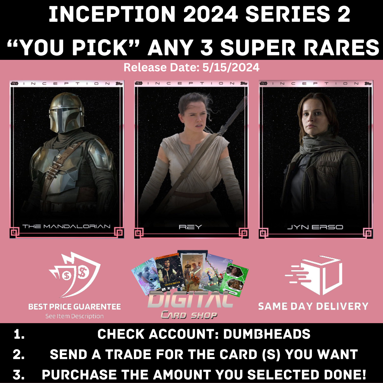 Topps Star Wars Card Trader Inception 2024 Series 2 YOU PICK any 3 Super Rare