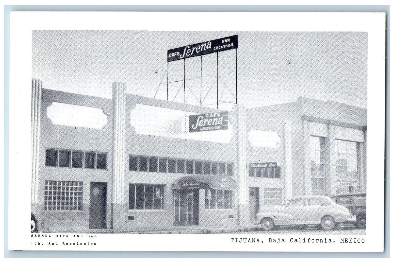 Tijuana Baja California Mexico Postcard Serena Cafe Bar 4th Revolucion c1950's