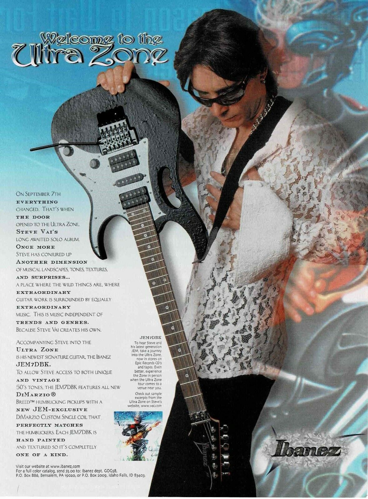 STEVE VAI - Ibanez Guitars -  JEM7DBK - 1999 Print Ad