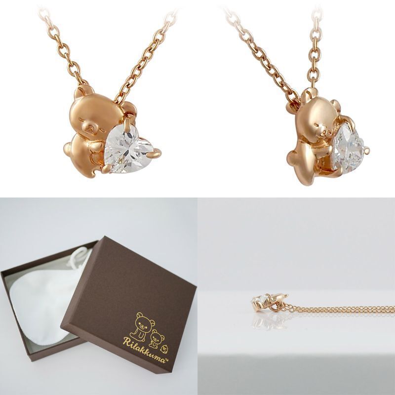 Rilakkuma Style Heart Necklace Pink Gold Pendant Accessory San-X NEW JPN W/Box