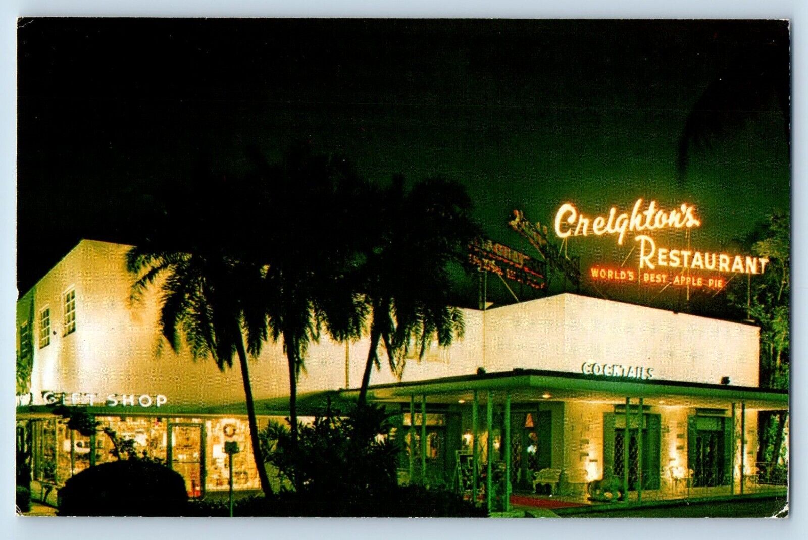 Fort Lauderdale Florida FL Postcard Creighton Restaurant Sunrise Night c19671