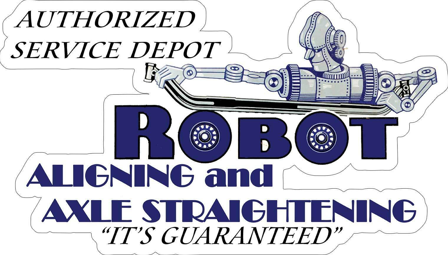 Robot Aligning Axle Straightening Metal Sign, Vintage Inspired Advertisement