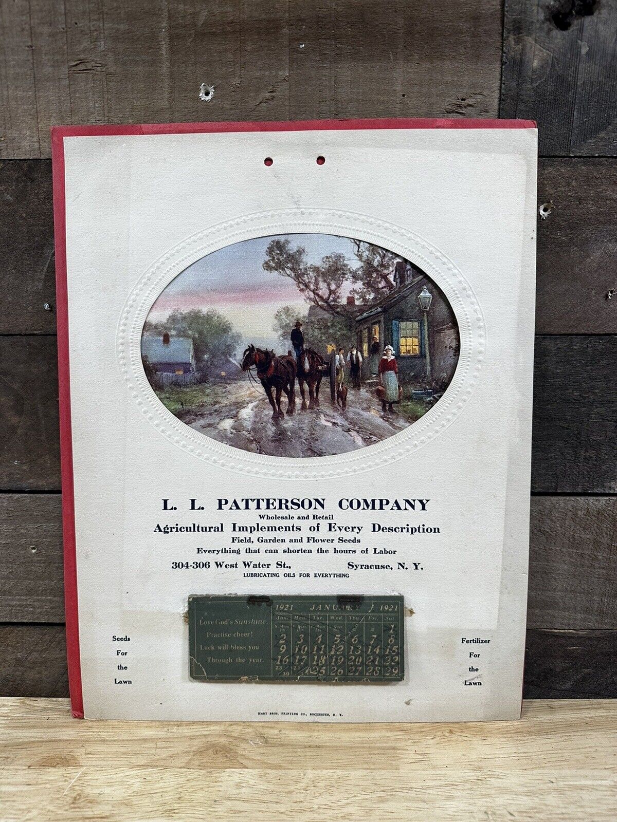Antique 1921 “L. L. Patterson Company” Calendar Syracuse, N. Y. 
