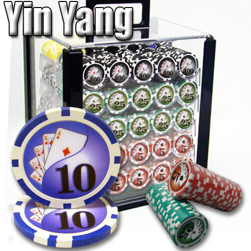 1000 Ct Yin Yang 13.5g Acrylic Casino Poker Chips + Storage Case + 10 Chip Trays