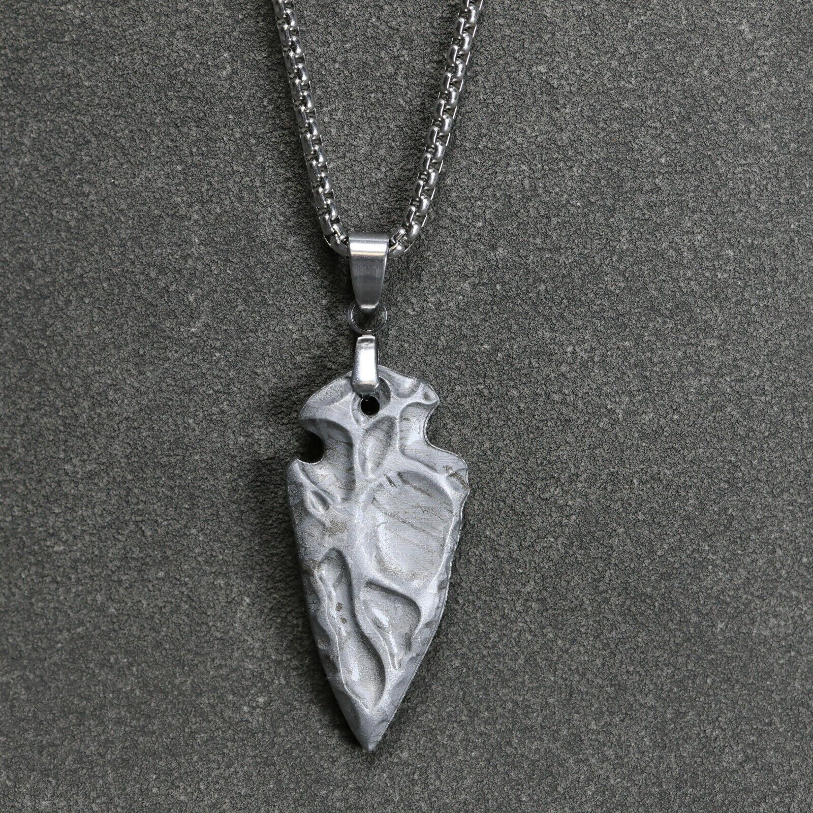 Natural Muonionalusta meteorite carved Spear head pendant