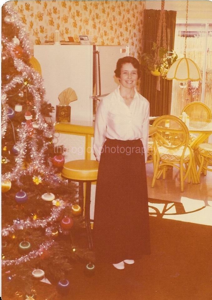 Christmas Girl TREE Woman FOUND PHOTOGRAPH Color Snapshot VINTAGE 911 14 C