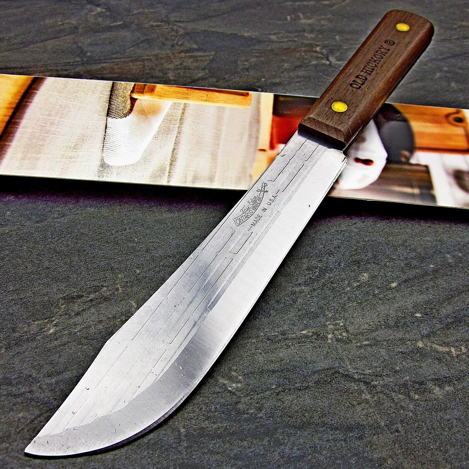 Ontario USA Old Hickory Hardwood Fixed Blade High Carbon Steel Butcher Knife