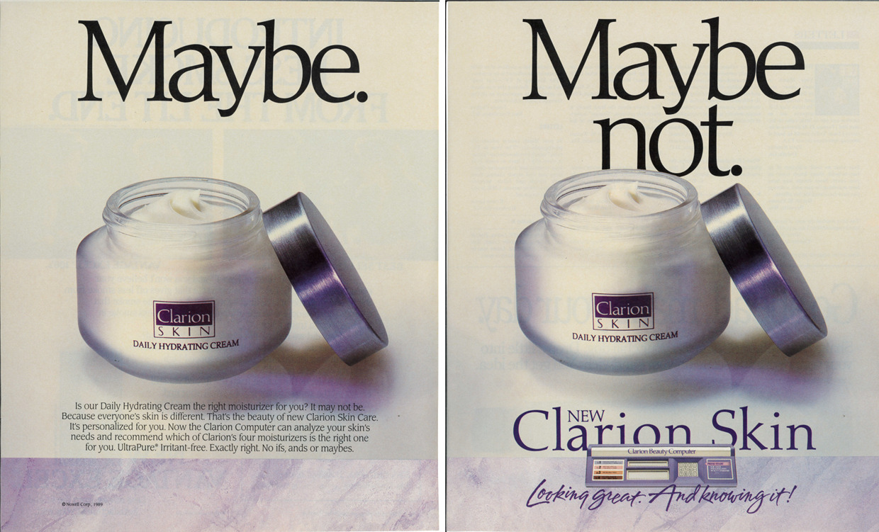 1989 CLARION SKIN Daily Hydrating Cream Noxell 2 Page Vintage Magazine Print Ad