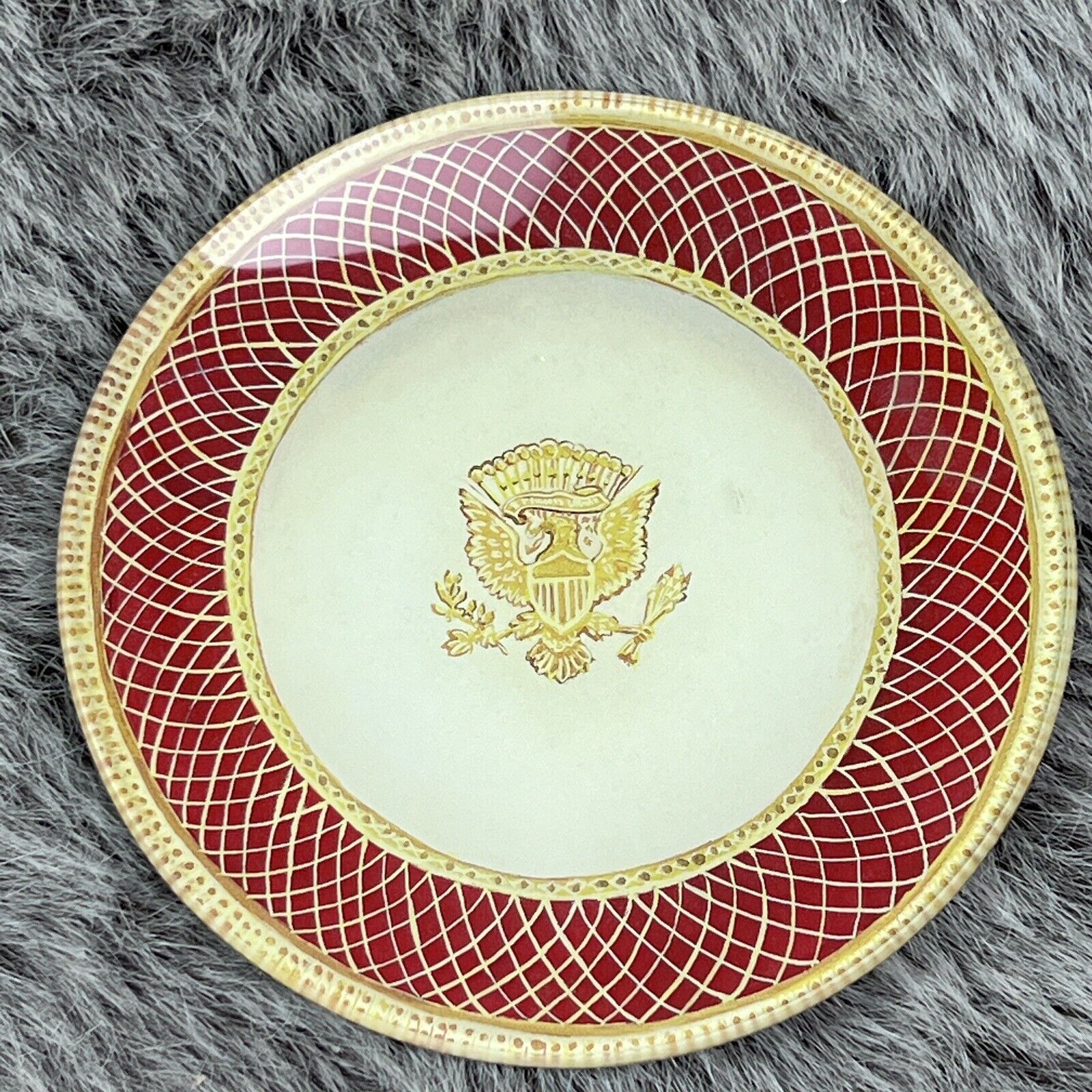 John Derian Decoupage Glass Plate Presidential Crest USA Signed Small Plate 5\