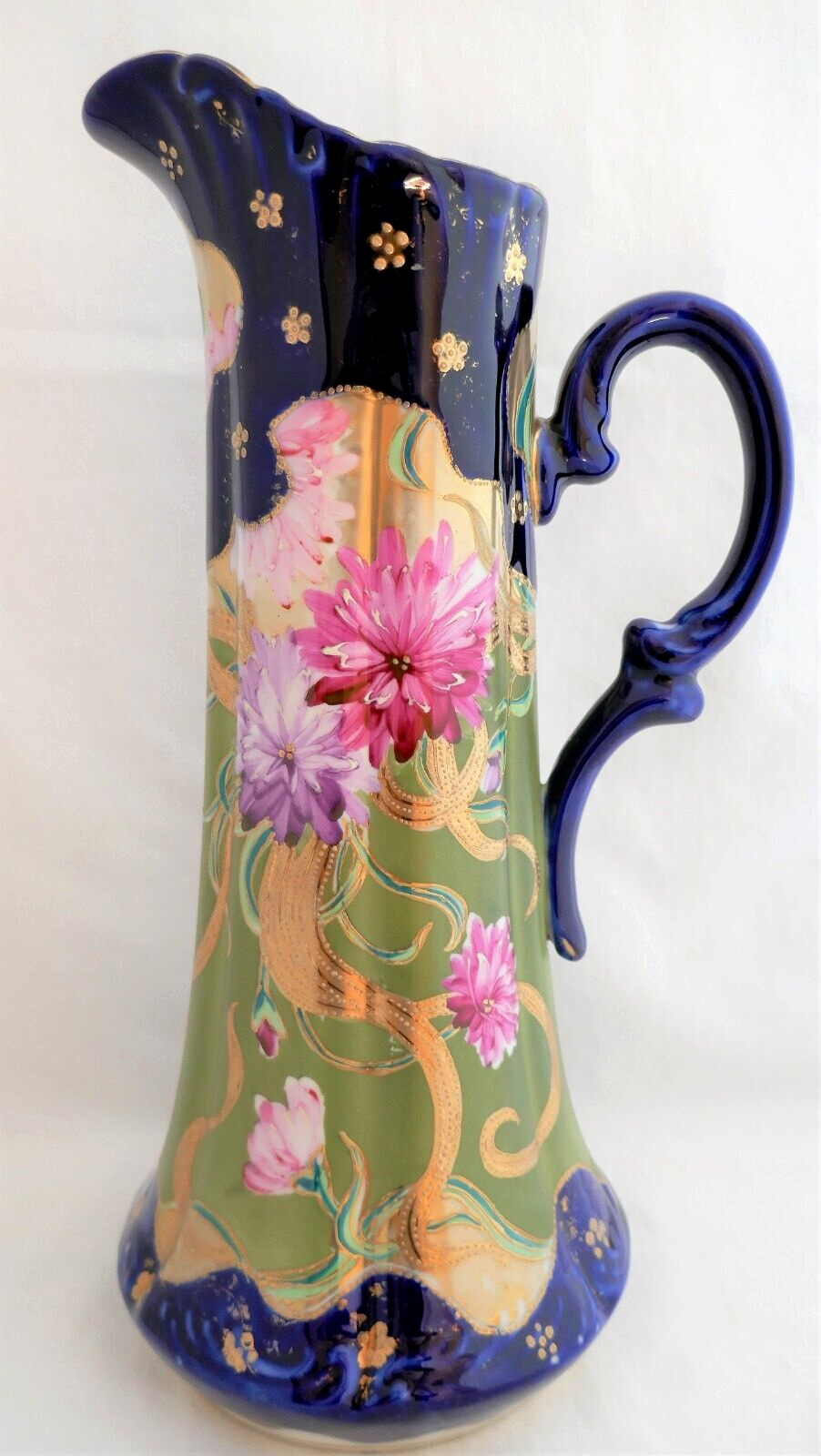 Antique ORIENTAL CHINA NIPPON Hand painted Asters flowers  LARGE TANKARD PITCHER