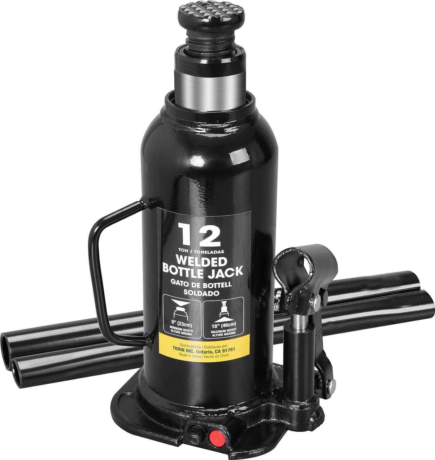 Hydraulic Welded Bottle Jack, 12 Ton (24000 lb) Capacity, Black