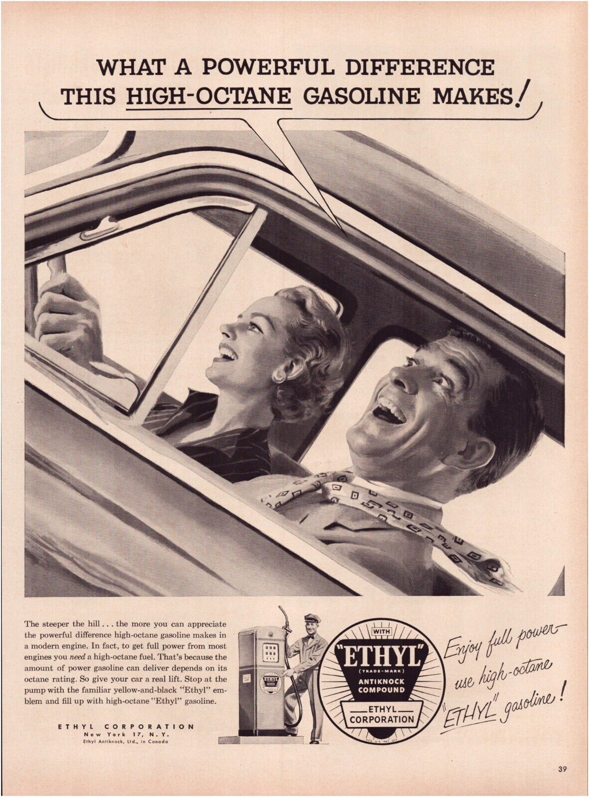 Print Ad Ethyl Gasoline 1954 Fossil Fuel Full Page Large Magazine 10.5\