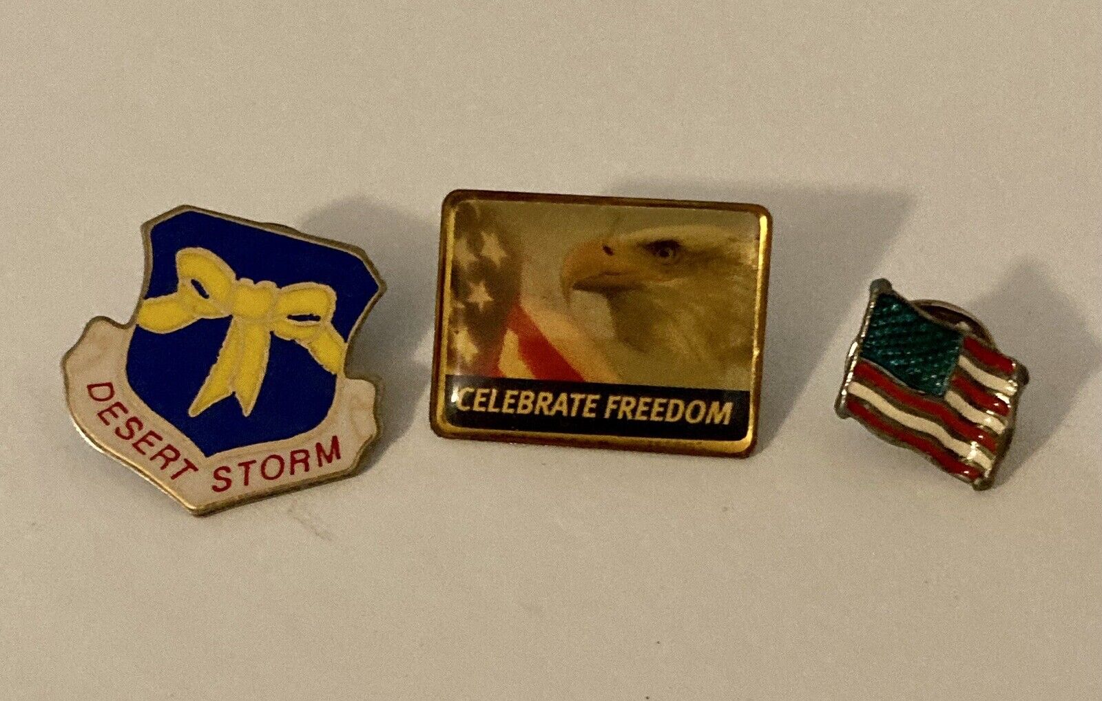 Vintage Desert Storm Celebrate Freedom Flag Pins (Lot Of 3)