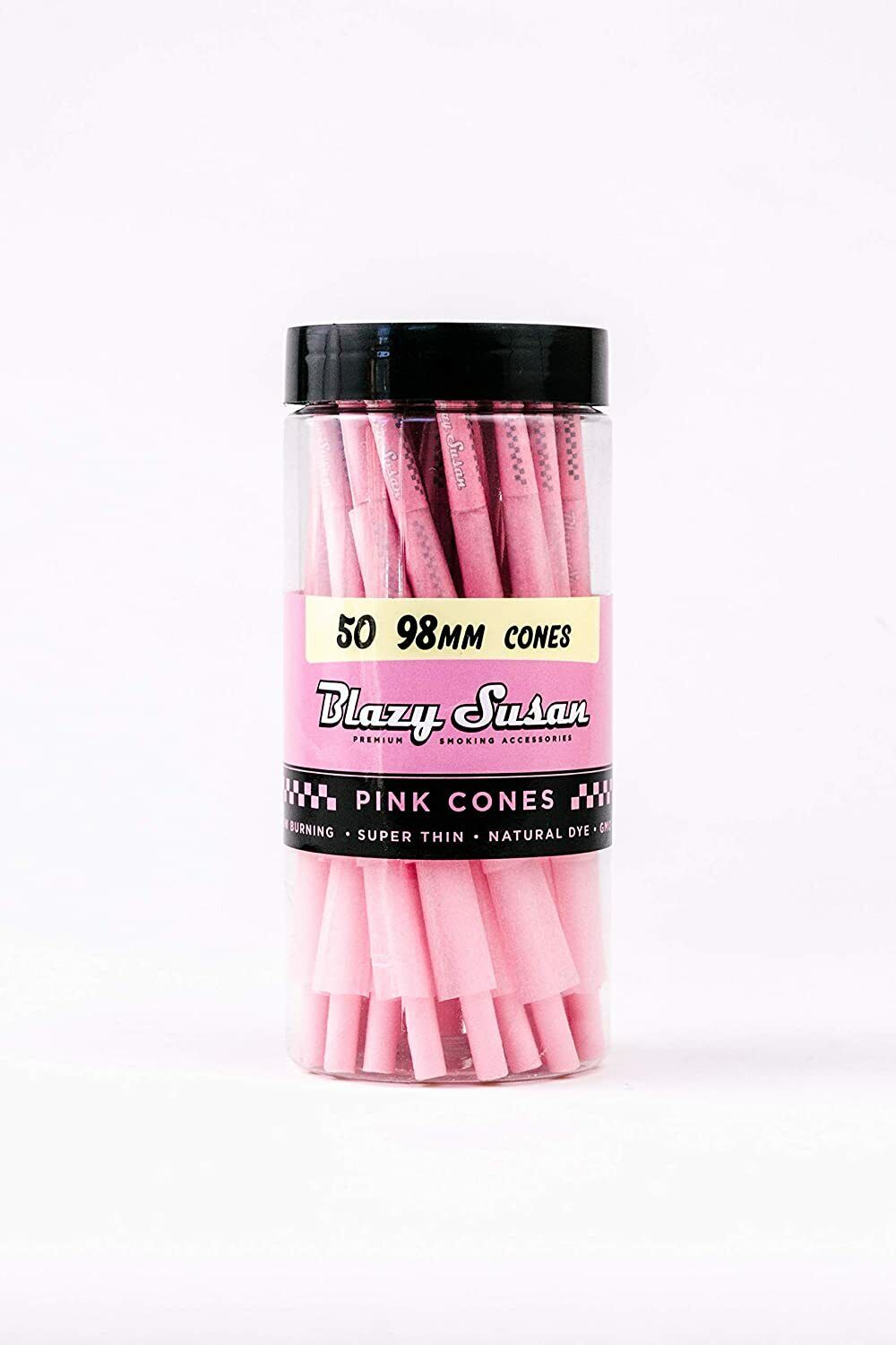 Blazy Susan Pink Cones 50ct Pack 98mm pre rolled Cones Vegan & Smooth Burning 