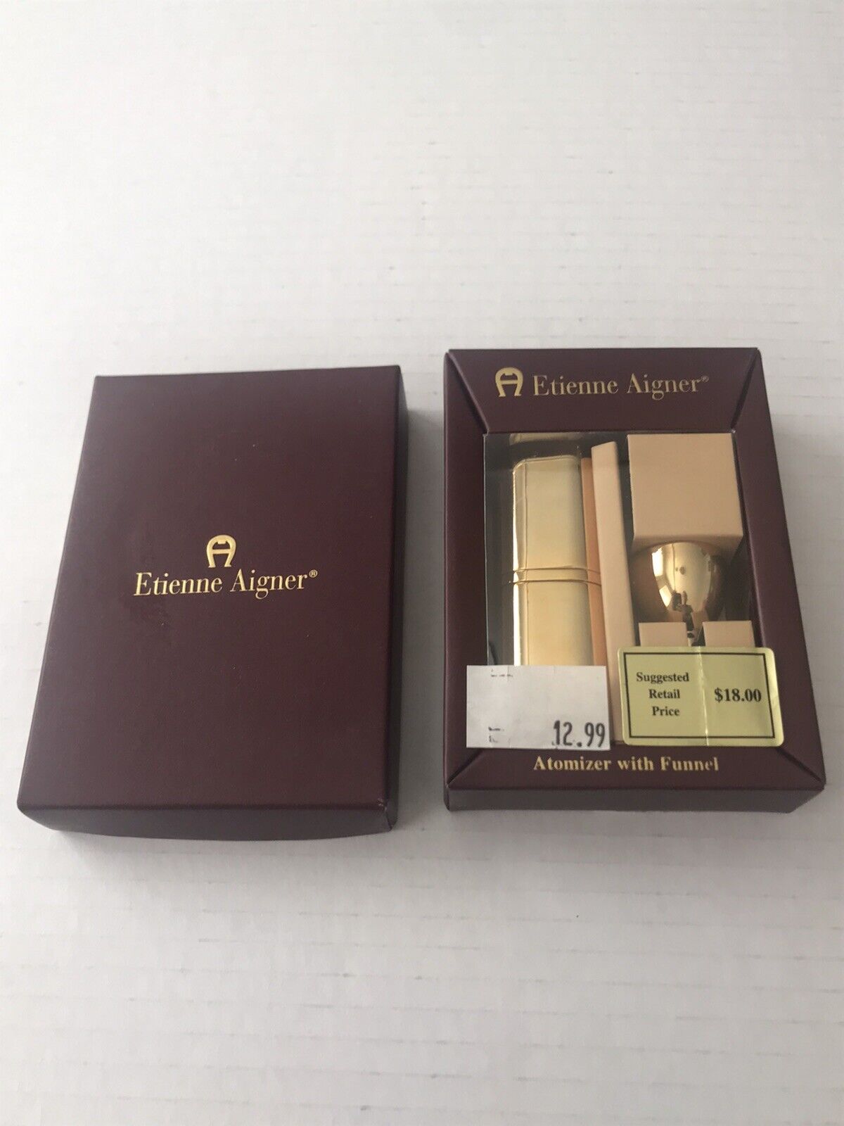 Vintage Etienne Aigner Gold Brass Atomizer With Funnel New In Box Estate