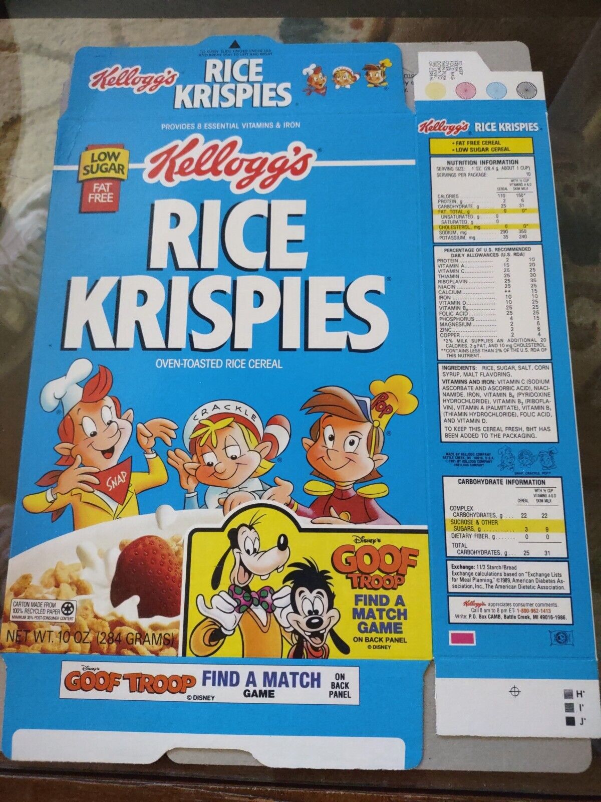 Vintage Kelloggs 1993 Rice Krispies Cereal Empty Unused Flat Box ~Goof Troup~