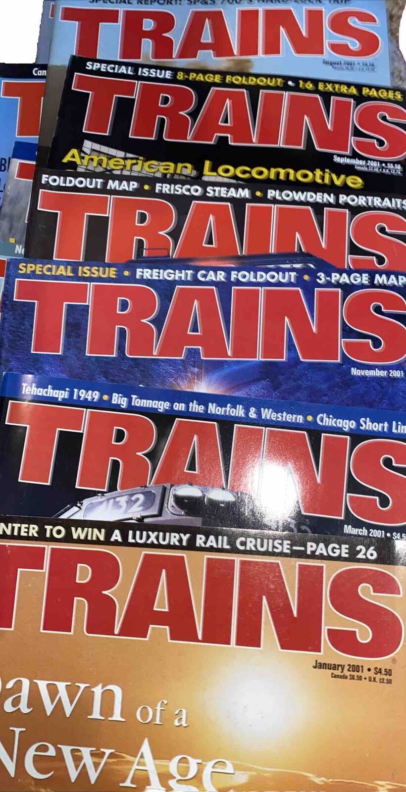 Trains 2001 Magazine 6 Issues Jan March Aug Sept Oct Nov Magazines